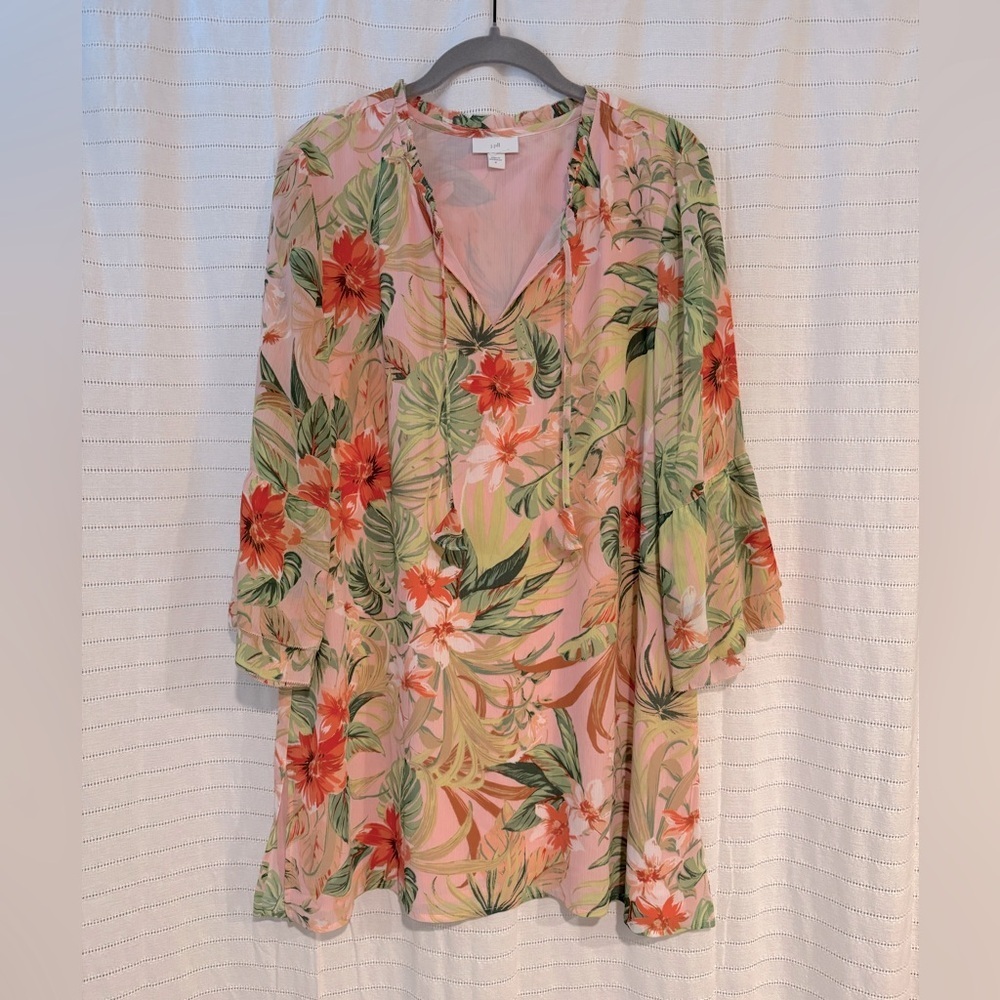 J. Jill Pink Tropical Floral Mini Dress Size Medium